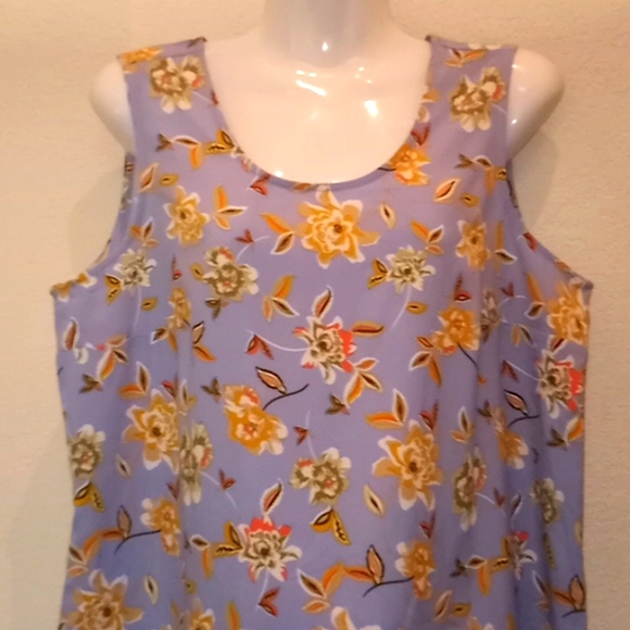 Denim & Co Blue Floral Printed Sleeveless Blouse with Peplum - Picture 4 of 13